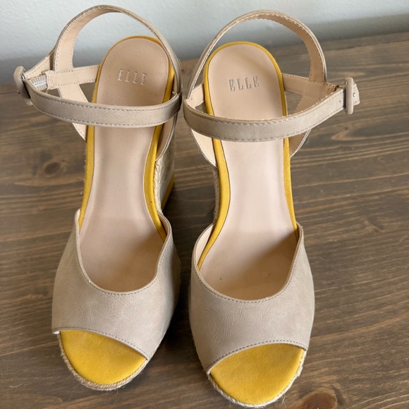 Elle Tan and Yellow Wedge Sandals - Picture 4 of 10
